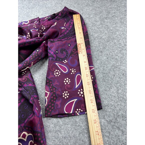 Banana Republic Silk Purple Pink Paisley Print 3/4 Sleeve Pleated Dress Size 2 - Picture 16 of 16